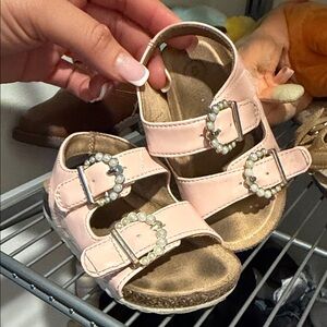 Pink Kids Sandals with Pearl Accents